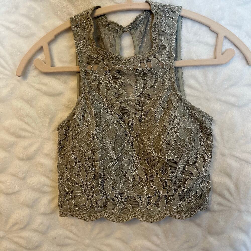 Jodi Kristopher shimmer gray lace top rear zip closure preowned excellent size 3